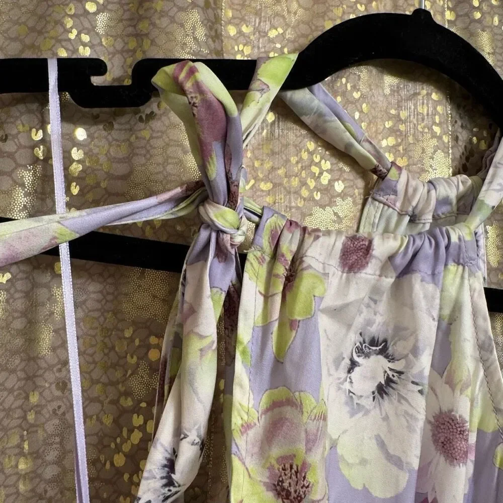 Free People Lavender One Shoulder Floral Silky Tie Shoulder Bodysuit Small NWOT